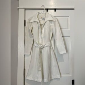 Vintage White Button Down Collared Long Sleeve Dress with Belt Pretty Pam